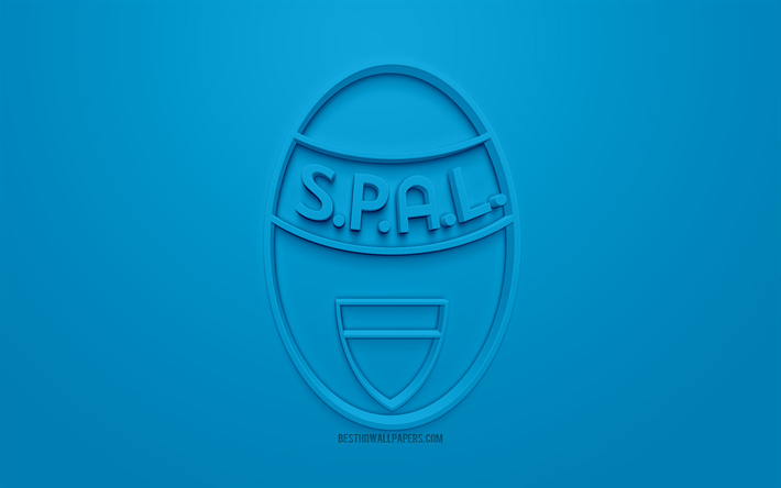 SPAL FC, kreativa 3D-logotyp, bl&#229; bakgrund, 3d-emblem, Italiensk fotboll club, Serie A, Ferrara, Italien, 3d-konst, fotboll, snygg 3d-logo