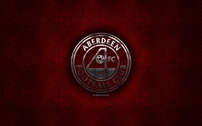 Aberdeen FC, club de football &#201;cossais, rouge m&#233;tal, texture, en m&#233;tal, logo, embl&#232;me, Aberdeen, en &#201;cosse, Scottish Premiership, art cr&#233;atif, football
