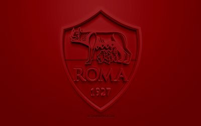 AS Roma, creative 3D logo, red background, 3d emblem, Italian football club, Serie A, Rome, Italy, 3d art, football, stylish 3d logo