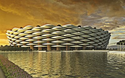 Basra Sports City, Basra, Iraq, Iranian football stadium, sunset, project, sports arenas