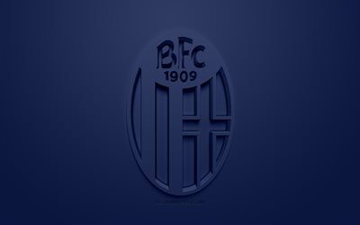 Bologna FC, yaratıcı 3D logosu, mavi arka plan, 3d amblem, İtalyan Futbol Kul&#252;b&#252;, Serie A, Bologna, İtalya, 3d sanat, futbol, 3d logo şık