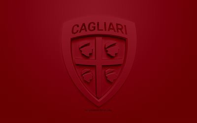 Cagliari Calcio, creative 3D logo, burgundy background, 3d emblem, Italian football club, Serie A, Caliari, Italy, 3d art, football, stylish 3d logo