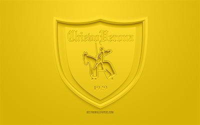 AC Chievoヴェローナ, 創作3Dロゴ, 黄色の背景, 3dエンブレム, イタリアのサッカークラブ, エクストリーム-ゾー, ヴェローナ, イタリア, 3dアート, サッカー, お洒落な3dロゴ, ChievoVerona
