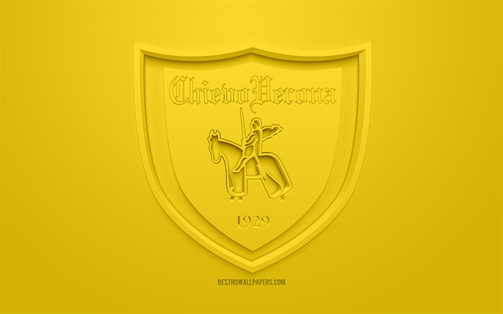 AC Chievo Verona, creativo logo en 3D, fondo amarillo, 3d emblema, italiano, club de f&#250;tbol, Serie a, de Verona, Italia, 3d, arte, f&#250;tbol, elegante logo en 3d, ChievoVerona