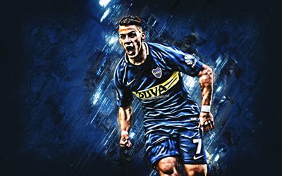 Cristian Pavon, Boca Juniors, forvet, neşe, mavi taş, &#252;nl&#252; futbolcular, futbol, Arjantinli futbolcular, grunge, Arjantin
