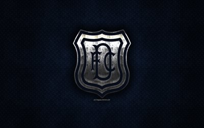 dundee fc, scottish football club, blau metall textur -, metall-logo, emblem, dundee, schottland, scottish premier league, kunst, fu&#223;ball