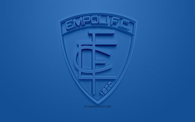 Empoli FC, creative 3D logo, blue background, 3d emblem, Italian football club, Serie A, Empoli, Italy, 3d art, football, stylish 3d logo