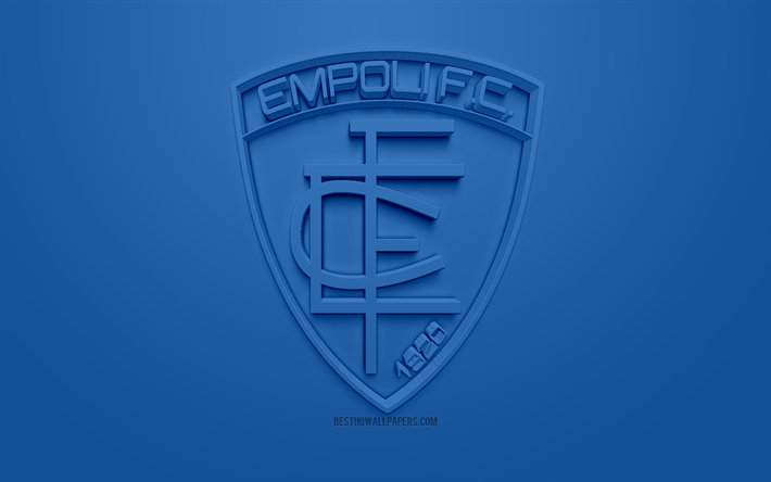 Empoli FC, kreativa 3D-logotyp, bl&#229; bakgrund, 3d-emblem, Italiensk fotboll club, Serie A, Empoli, Italien, 3d-konst, fotboll, snygg 3d-logo
