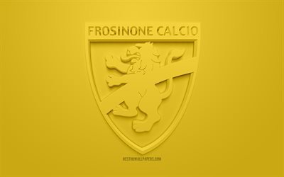 Frosinone Calcio, creative 3D logo, yellow background, 3d emblem, Italian football club, Serie A, Frosinone, Italy, 3d art, football, stylish 3d logo