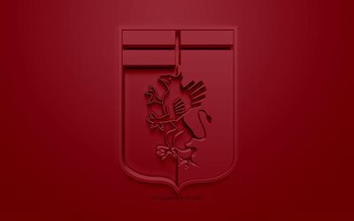 Genoa CFC, creative 3D logo, burgundy background, 3d emblem, Italian football club, Serie A, Genoa, Italy, 3d art, football, stylish 3d logo