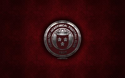 Hamilton Academical FC, Scottish football club, red metal texture, metal logo, emblem, Hamilton, Scotland, Scottish Premiership, creative art, football
