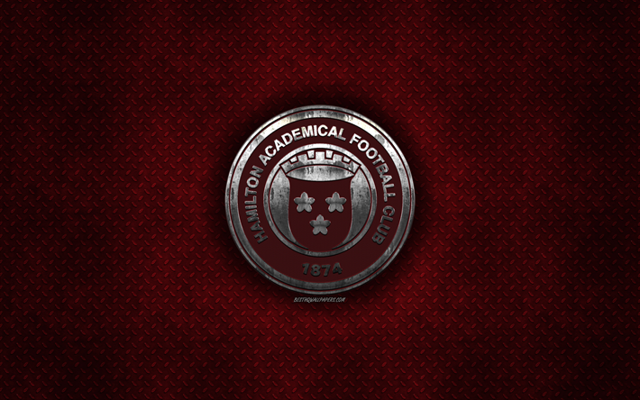 Hamilton Academical FC, Clube de futebol escoc&#234;s, vermelho textura do metal, logotipo do metal, emblema, Hamilton, A esc&#243;cia, Escoc&#234;s Premiership, arte criativa, futebol