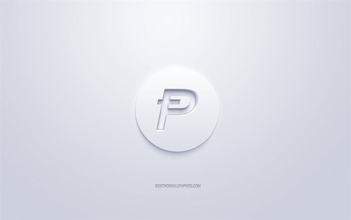 PotCoin logotyp, 3d-vit logo, 3d-konst, vit bakgrund, cryptocurrency, PotCoin, finansiering begrepp, f&#246;retag, PotCoin 3d-logotyp