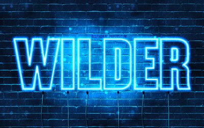 Wilder, 4k, les papiers peints avec les noms, le texte horizontal, Wilder nom, bleu n&#233;on, photo avec Wilder nom