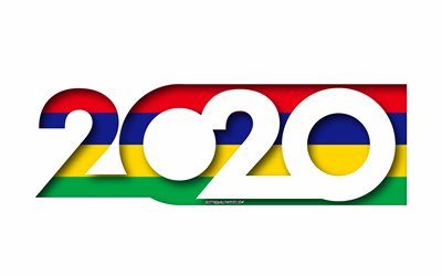 Mauritius 2020, Flag of Mauritius, white background, Mauritius, 3d art, 2020 concepts, Mauritius flag, 2020 New Year, 2020 Mauritius flag