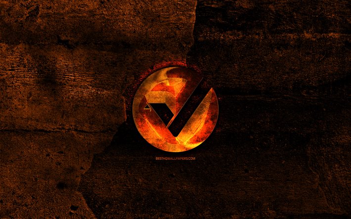Vertcoin الناري شعار, البرتقال الحجر الخلفية, الإبداعية, Vertcoin شعار, cryptocurrency, Vertcoin