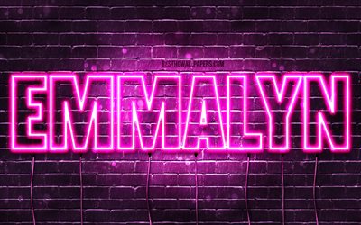 Emmalyn, 4k, wallpapers with names, female names, Emmalyn name, purple neon lights, horizontal text, picture with Emmalyn name