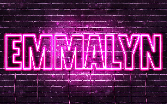 Emmalyn, 4k, wallpapers with names, female names, Emmalyn name, purple neon lights, horizontal text, picture with Emmalyn name
