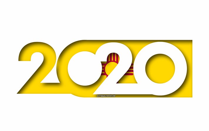Nouveau-Mexique 2020, d&#39;&#233;tat AM&#201;RICAIN, Drapeau du Nouveau-Mexique, fond blanc, Nouveau-Mexique, art 3d, 2020 concepts, drapeau, drapeau des &#233;tats am&#233;ricains, 2020 Nouvel An, 2020 Nouveau-Mexique drapeau