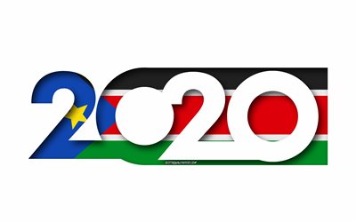 South Sudan 2020, Flag of South Sudan, white background, South Sudan, 3d art, 2020 concepts, South Sudan flag, 2020 New Year, 2020 South Sudan flag