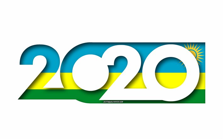 Ruanda 2020, Bandeira de Ruanda, fundo branco, Ruanda, Arte 3d, 2020 conceitos, Ruanda bandeira, 2020 Ano Novo, 2020 Ruanda bandeira