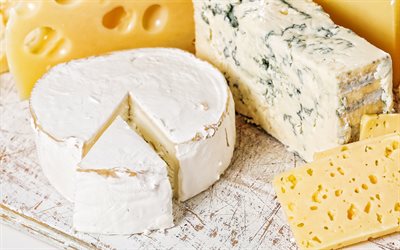 diversi tipi di formaggi concerti, formaggio Brie, formaggi, formaggio Blu, prodotti lattiero-caseari, latticini