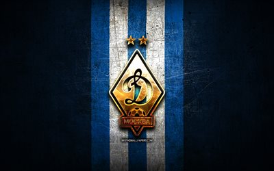 dynamo moskau fc, goldene logo, der russischen premier-liga, blau-metallic hintergrund, fu&#223;ball, dynamo moskau, russische fu&#223;ballclub dynamo moskau-logo, russland