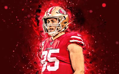 4k, George Kittle, San Francisco 49ers, NFL, american football, tight end, George Krieger Kittle, red neon lights, National Football League, George Kittle San Francisco 49ers, George Kittle 4K