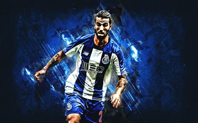 Sergio Oliveira, FC Porto, Portuguese footballer, midfielder, blue stone background, football, Portugal