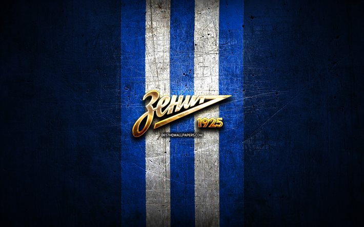 Zenit FC, logo oro, la Premier League russa, blu, metallo, sfondo, calcio, FC Zenit, russo football club, lo Zenit logo, Russia