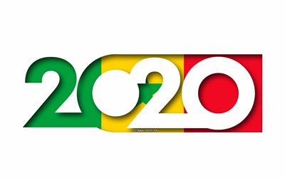 Senegalin 2020, Lipun Senegalin, valkoinen tausta, Senegal, 3d art, 2020 k&#228;sitteit&#228;, Senegalin lippu, 2020 Uusi Vuosi, 2020 Senegalin lippu