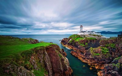 Fanad Head Lighthouse, sea, coast, Donegal, Fanad Head, Ireland, Great Britain