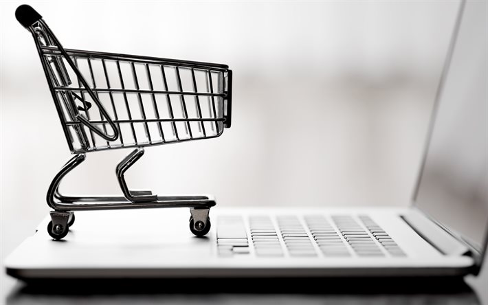 online shopping, svartvitt, online aff&#228;rsid&#233;er, online butikskoncept, b&#228;rbar dator