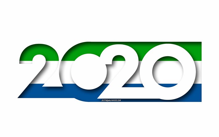 Sierra Leone 2020, Flagga och Sierra Leone, vit bakgrund, Sierra Leone, 3d-konst, 2020 begrepp, Sierra Leone-flaggan, 2020 Nytt &#197;r, 2020 Sierra Leone-flaggan