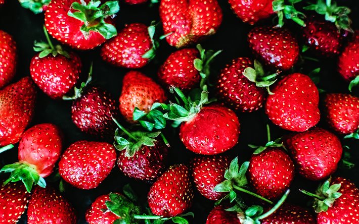 mogna jordgubbar, 4k, jordgubbar, r&#246;da b&#228;r, makro, strawberry bakgrund, b&#228;r, mogna b&#228;r