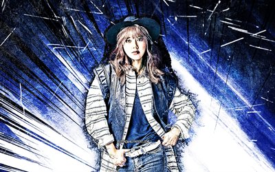 4k, Sooyoung, grunge art, K-pop, SNSD, south korean singer, blue abstract rays, Choi Soo-young, South Korean celebrity, Girls Generation, asian woman, beauty, Sooyoung 4K