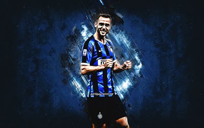 Stefan de Vrij, FC Internazionale, Dutch soccer player, Inter Milan FC, Serie A, Italy, football, blue stone background