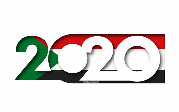 Sudan 2020, Flaggan i Sudan, vit bakgrund, Sudan, 3d-konst, 2020 begrepp, Sudans flagga, 2020 Nytt &#197;r, 2020 Sudans flagga