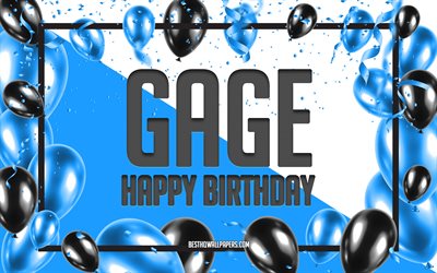 Feliz Cumplea&#241;os Gage, Globos de Cumplea&#241;os de Fondo, Gage, fondos de pantalla con los nombres, Gage Feliz Cumplea&#241;os, Globos Azules Cumplea&#241;os de Fondo, tarjeta de felicitaci&#243;n, Gage Cumplea&#241;os