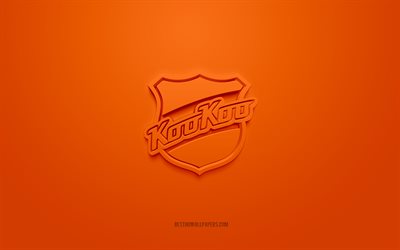 KooKoo, Finnish ice hockey club, creative 3D logo, orange background, 3d emblem, Liiga, Kouvola, Finland, 3d art, ice hockey, KooKoo 3d logo