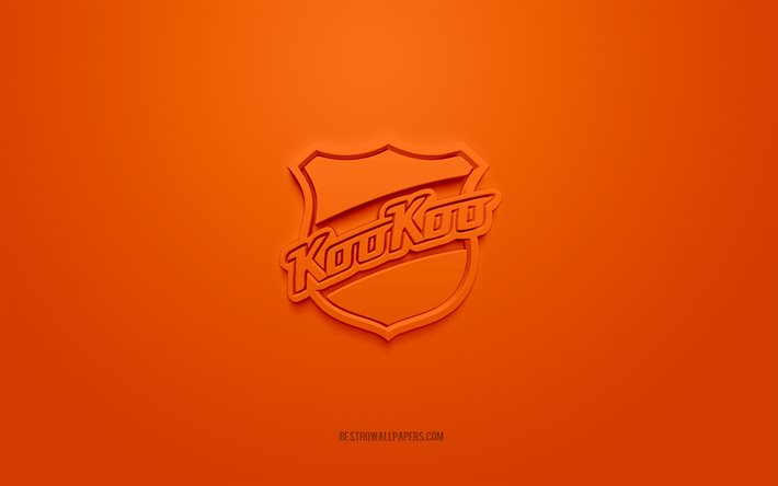 KooKoo, Fin buz hokeyi kul&#252;b&#252;, yaratıcı 3D logo, turuncu arka plan, 3d amblem, Liiga, Kouvola, Finlandiya, 3d sanat, buz hokeyi, KooKoo 3d logosu
