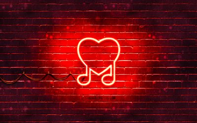 Love Music neon icon, 4k, red background, neon symbols, Love Music, neon icons, Love Music sign, music signs, Love Music icon, music icons
