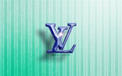 4k, logo 3D Louis Vuitton, ballons r&#233;alistes bleus, marques de mode, logo Louis Vuitton, fonds en bois bleus, Louis Vuitton