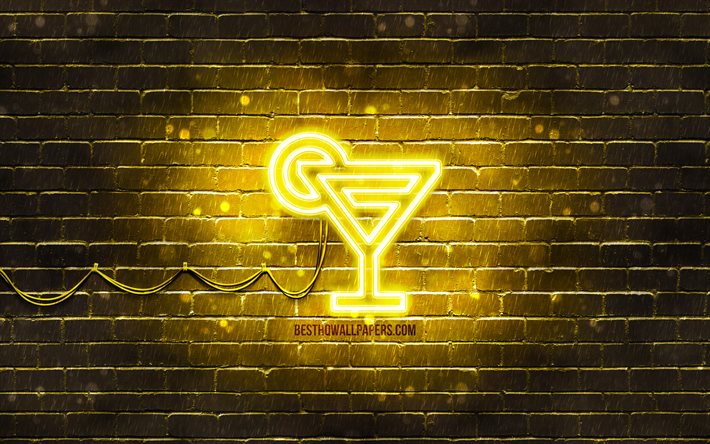 Margarita neon icon, 4k, yellow background, neon symbols, Margarita, creative, neon icons, Margarita sign, drinks signs, Margarita icon, drinks icons