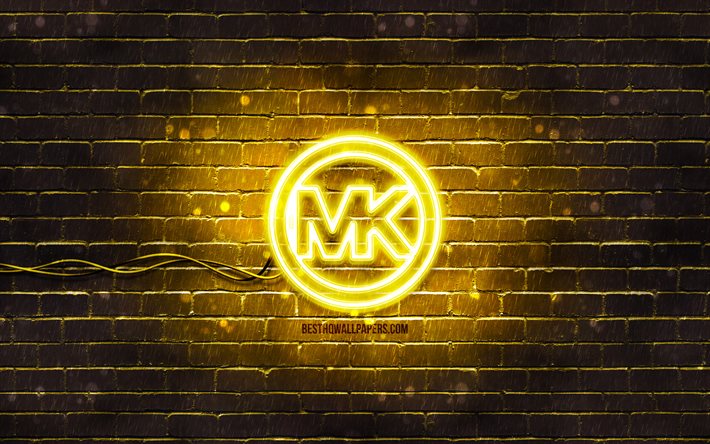 Michael Kors logo jaune, 4k, jaune brickwall, Michael Kors logo, les marques de mode, Michael Kors neon logo, Michael Kors