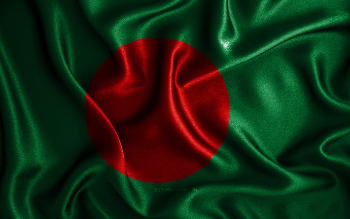 Drapeau bangladais, 4k, drapeaux ondul&#233;s en soie, pays asiatiques, symboles nationaux, drapeau du Bangladesh, drapeaux en tissu, art 3D, Bangladesh, Asie, drapeau 3D du Bangladesh