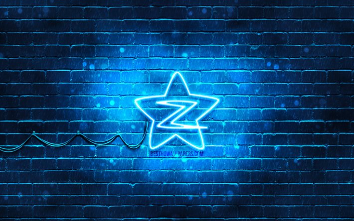 Logotipo azul Qzone, 4k, parede de tijolos azul, logotipo Qzone, redes sociais, logotipo neon Qzone, Qzone