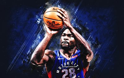 Isaiah Stewart, Detroit Pistons, NBA, American basketball player, blue stone background, USA, basketball