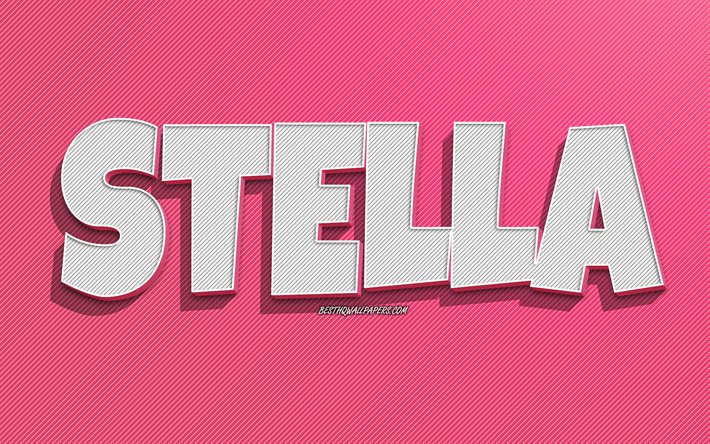 ステラ, ピンクの線の背景, 名前の壁紙, ステラ名, 女性の名前, ステラグリーティングカード, 線画, ステラの名前の写真