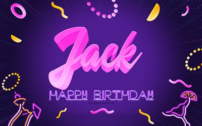 Happy Birthday Jack, 4k, Purple Party Background, Jack, creative art, Happy Jack birthday, Jack name, Jack Birthday, Birthday Party Background